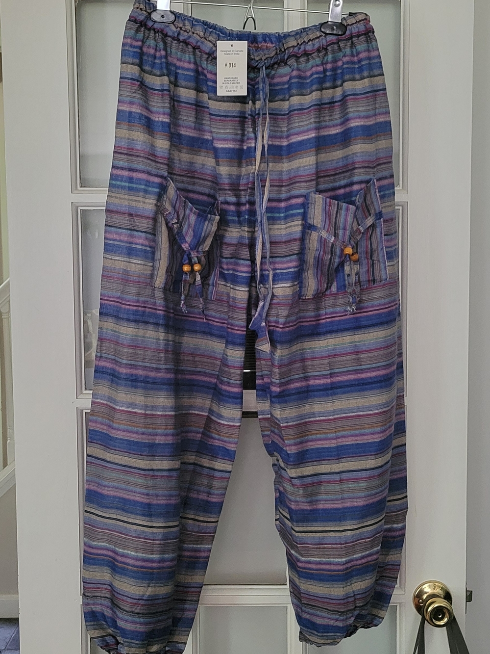 Striped Drawstring Harem Pants in Blue & Purple